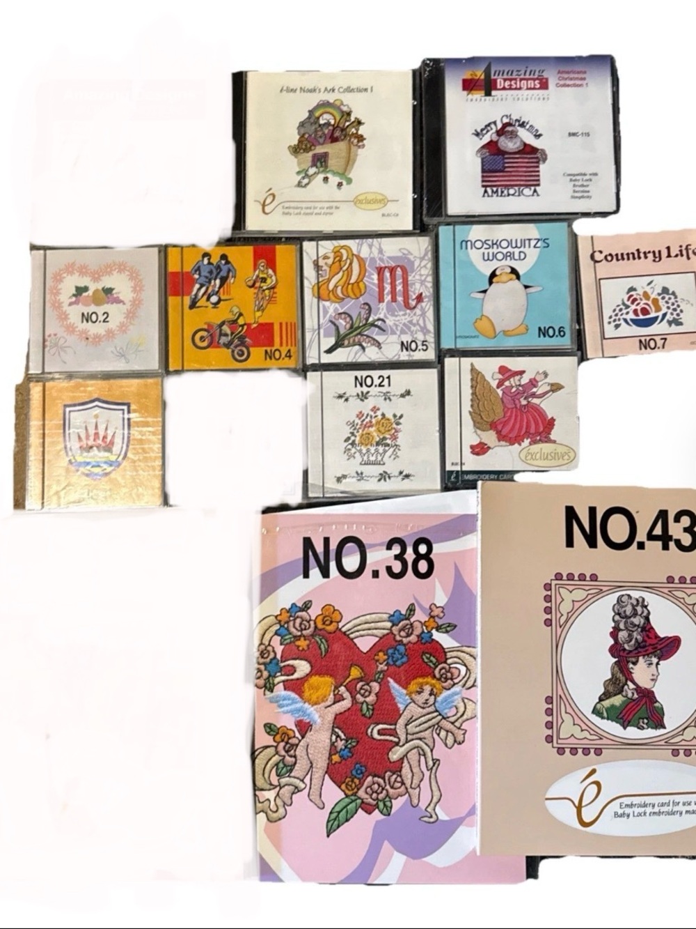 Embroidery Cards Lot Of 12 Brother Baby Lock Victorian Folk Art Animals Sports